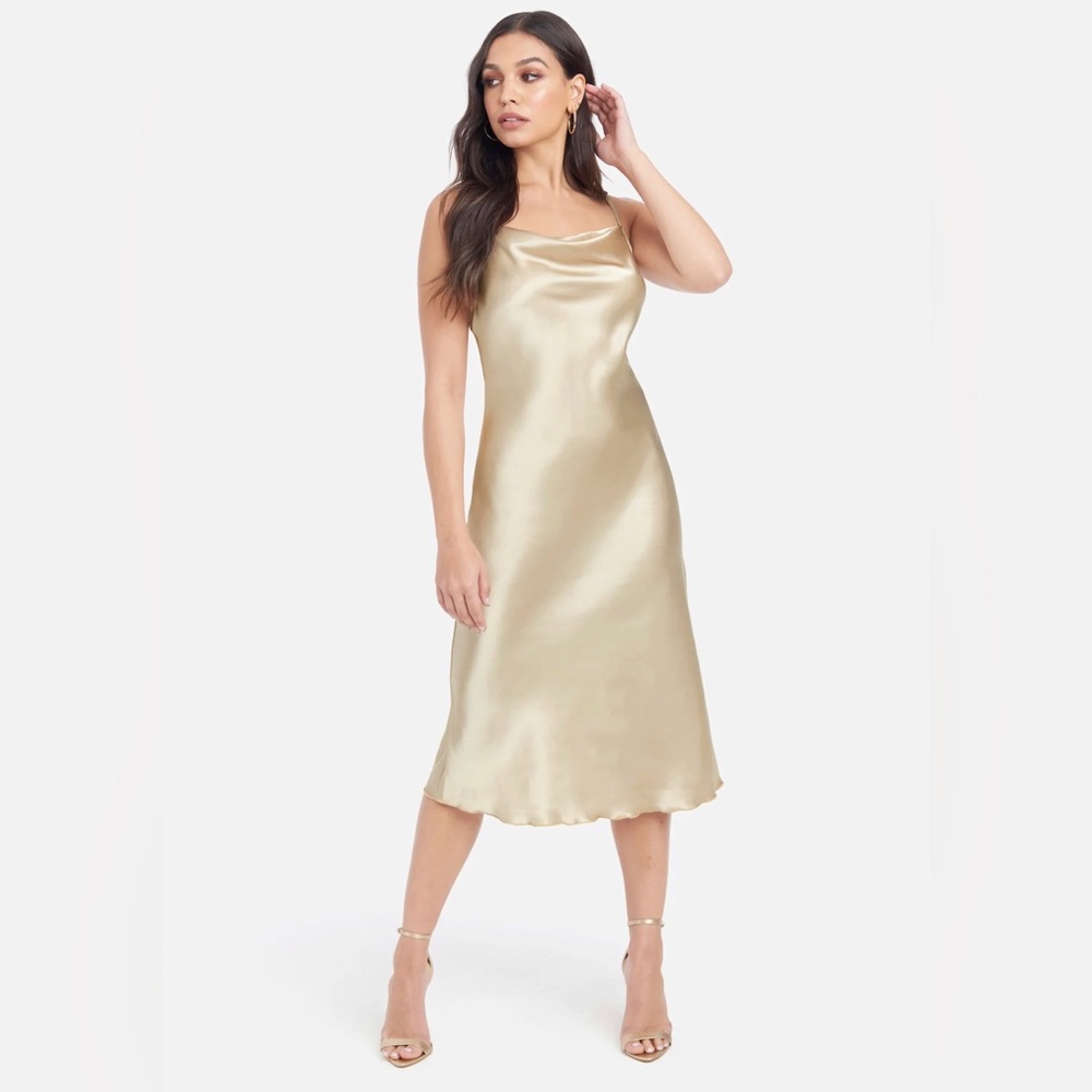 SATIN COWL NECK SLIP MIDI DRESS